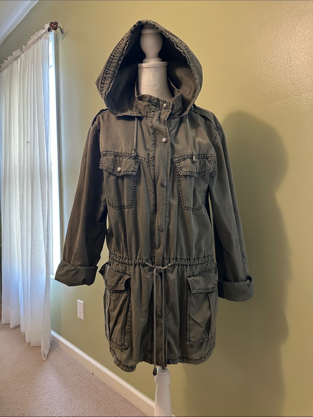 Buffalo David Bitton Olive Hooded Utility Jacket with Drawstring